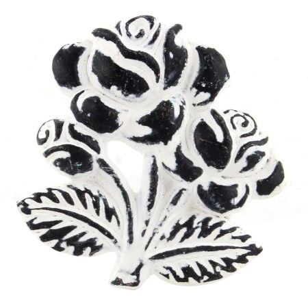 Cream Rose With Branch Distressed Iron Dresser Knob